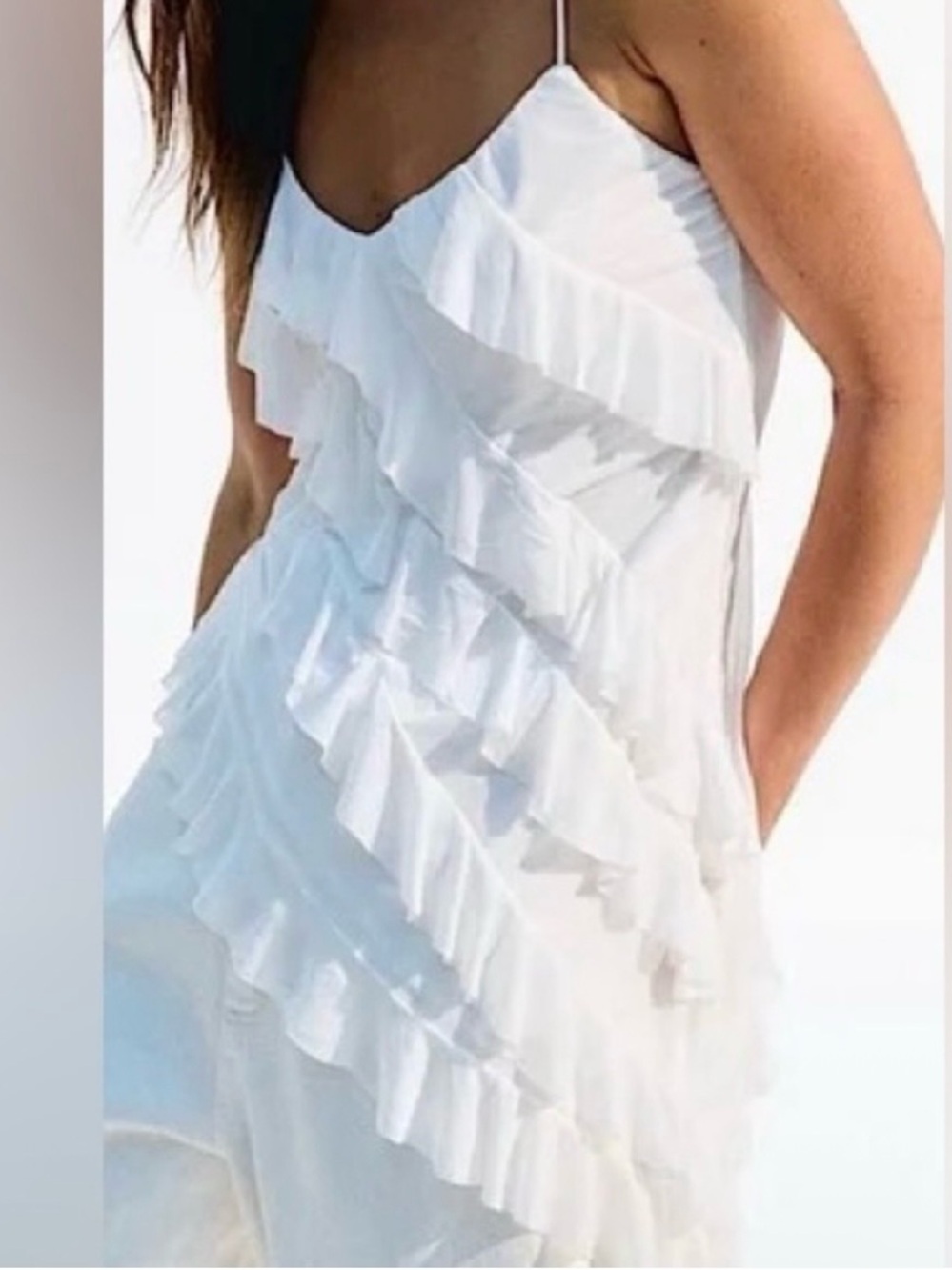 White Ruffle Slip Dress - Lightweight Spaghetti Strap